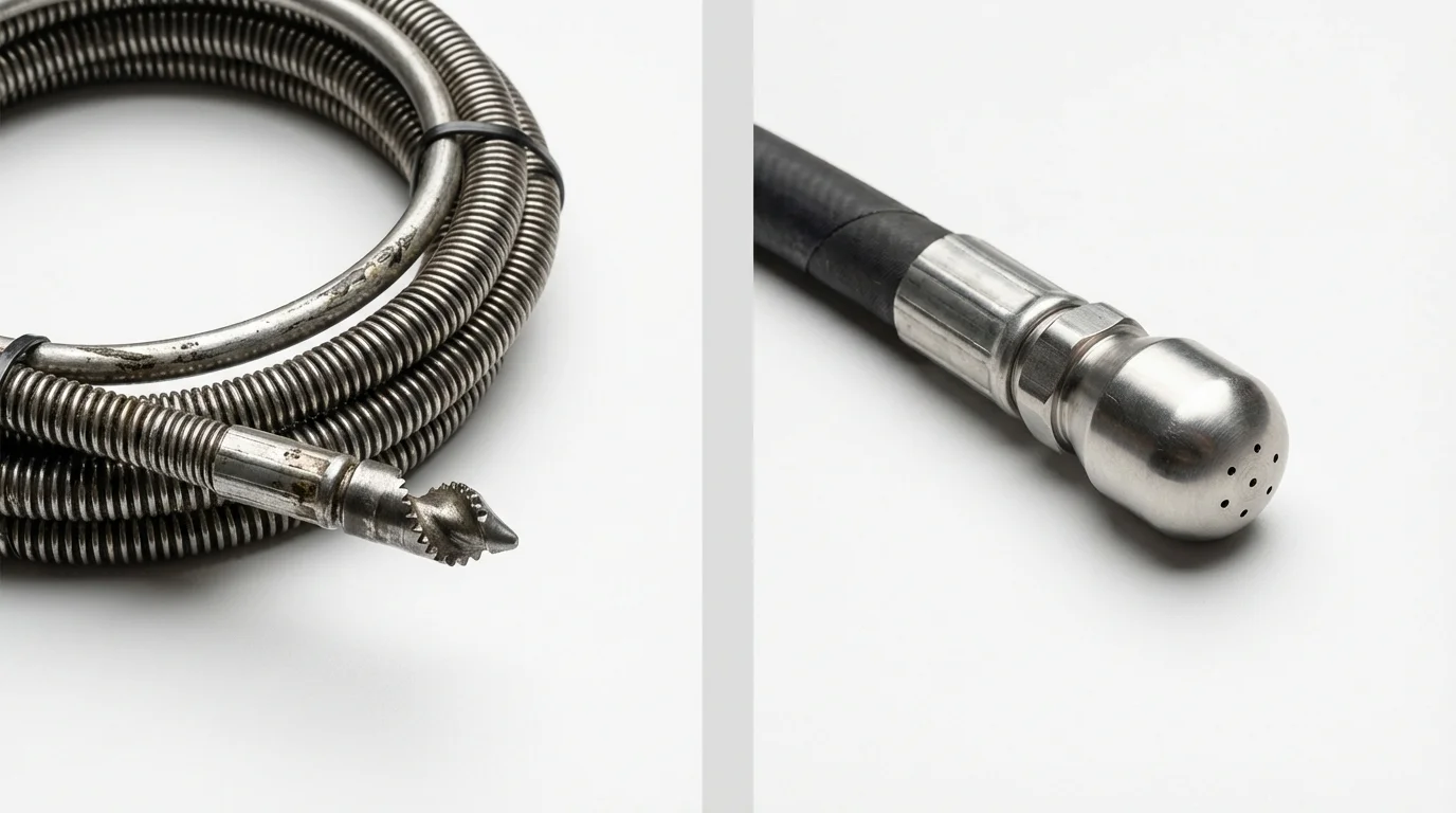 Drain snake cable and hydro jetting nozzle used for drain cleaning in Warm Springs, OR