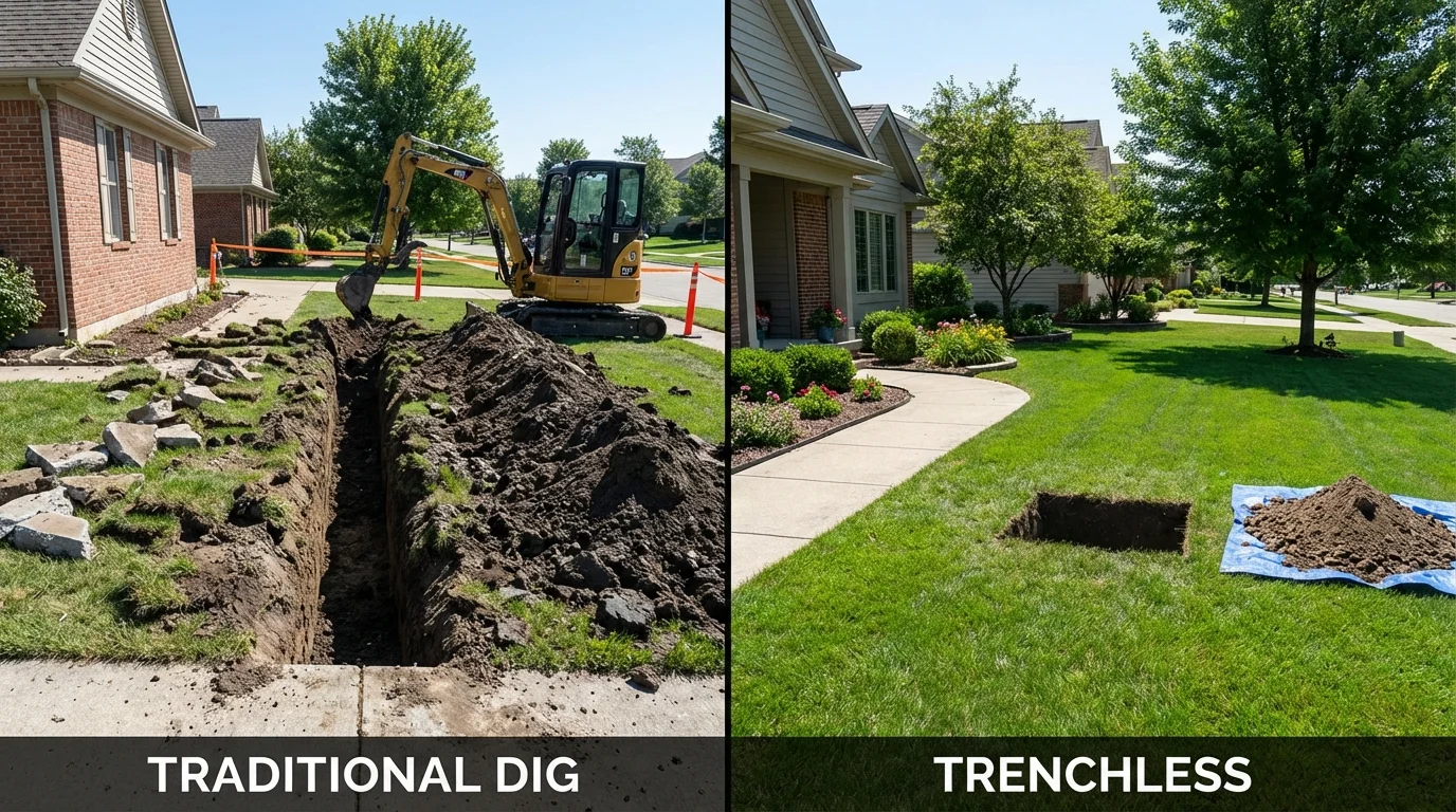 Trenchless sewer repair with minimal yard damage versus traditional excavation in Warm Springs, OR